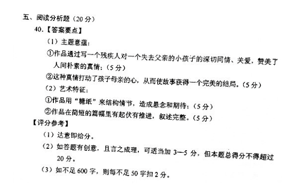 2012年10月全国自考《中国当代文学作品选》答案（三）